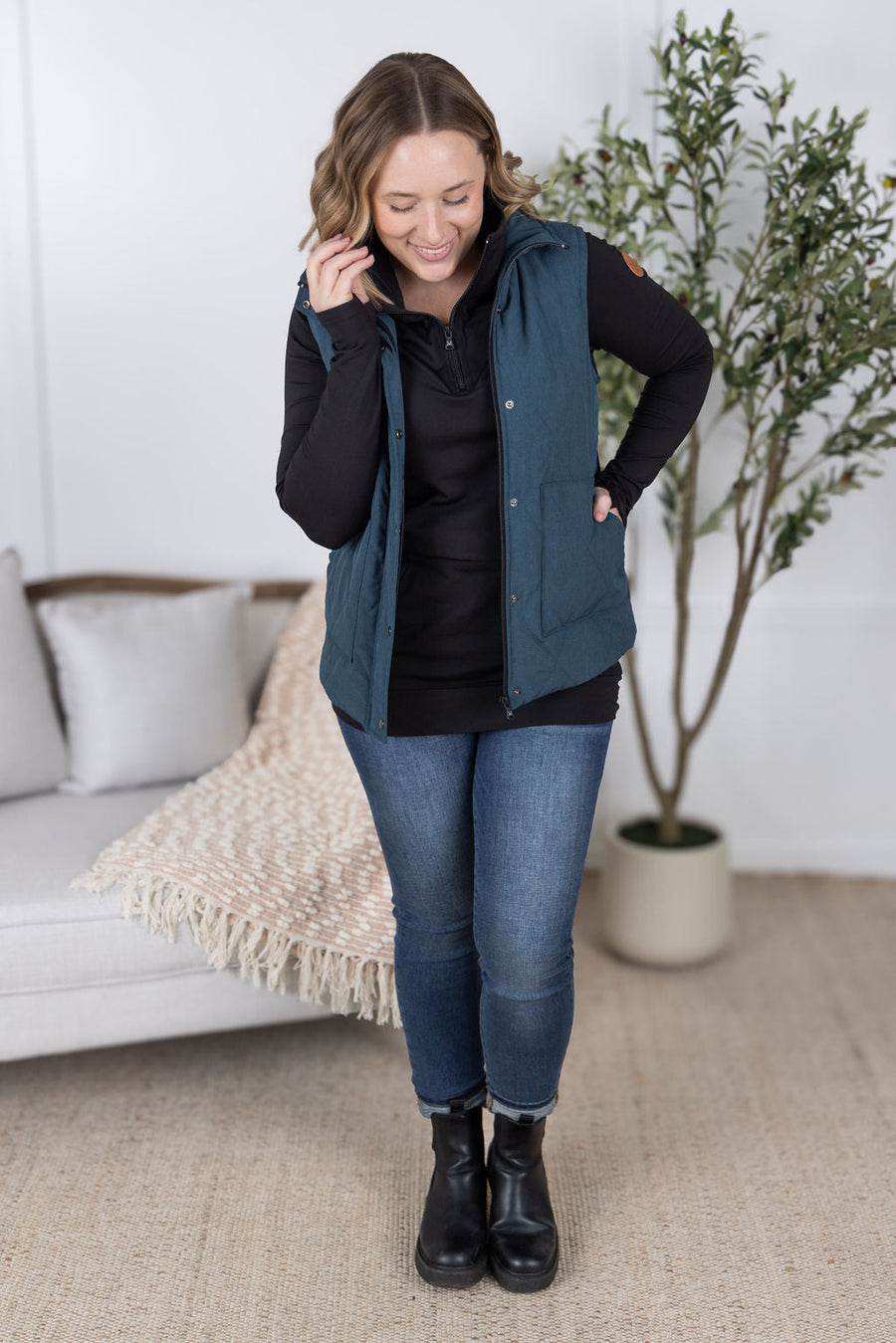WAREHOUSE Remy Zip Up Vest - Teal