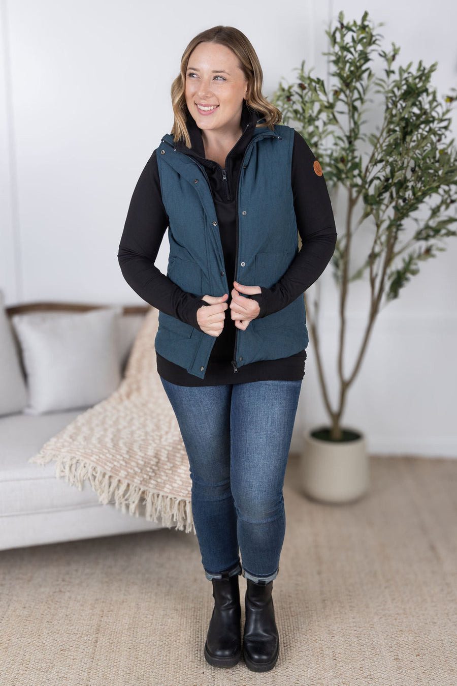 WAREHOUSE Remy Zip Up Vest - Teal