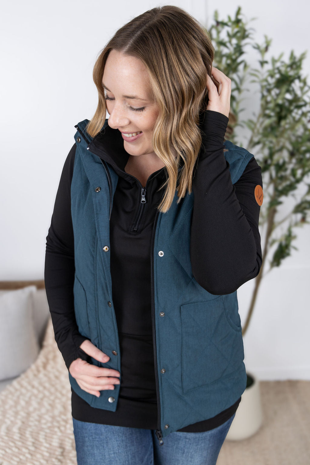 WAREHOUSE Remy Zip Up Vest - Teal