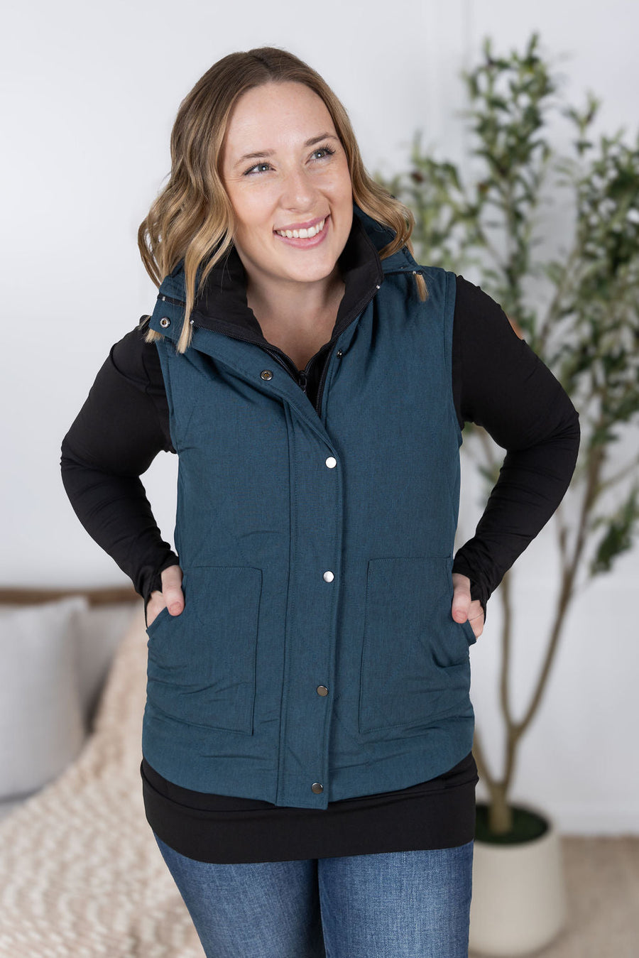 WAREHOUSE Remy Zip Up Vest - Teal