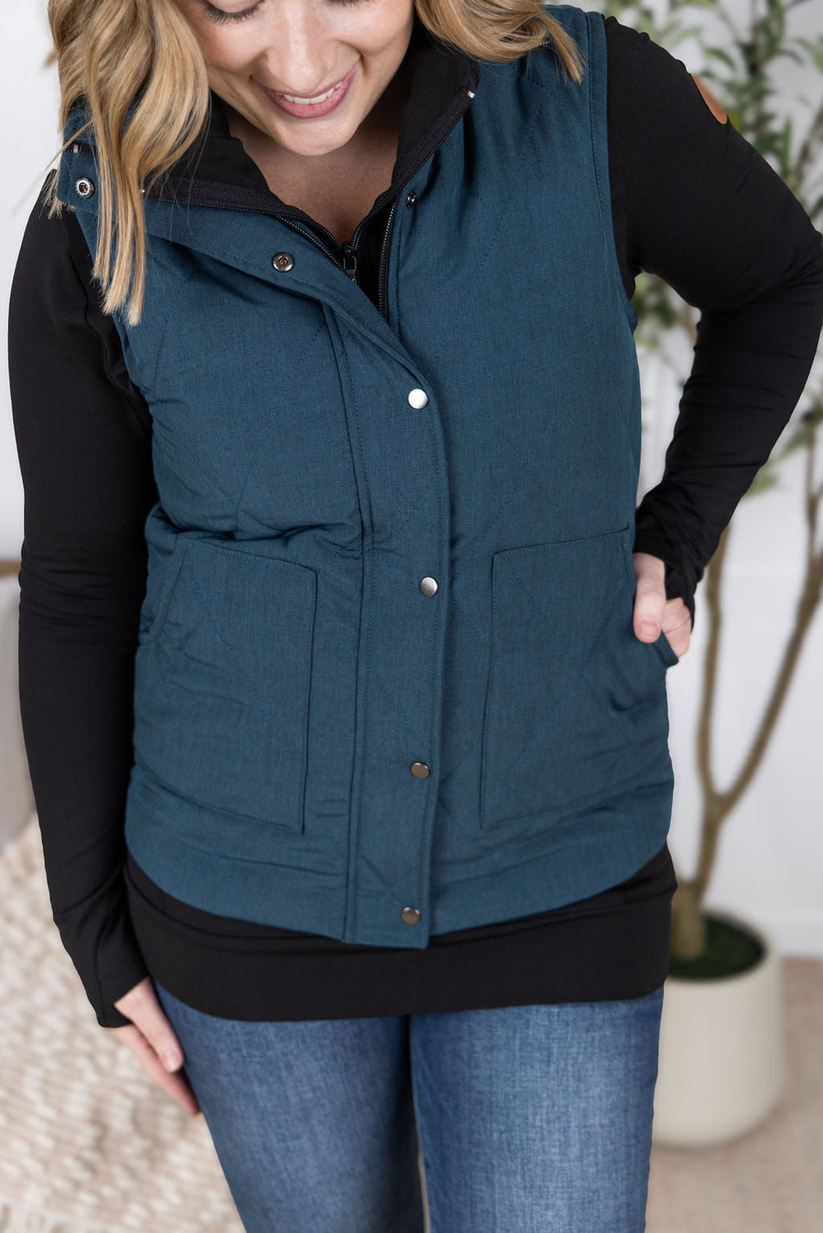WAREHOUSE Remy Zip Up Vest - Teal