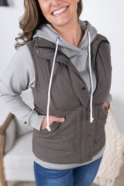WAREHOUSE Remy Zip Up Vest - Charcoal