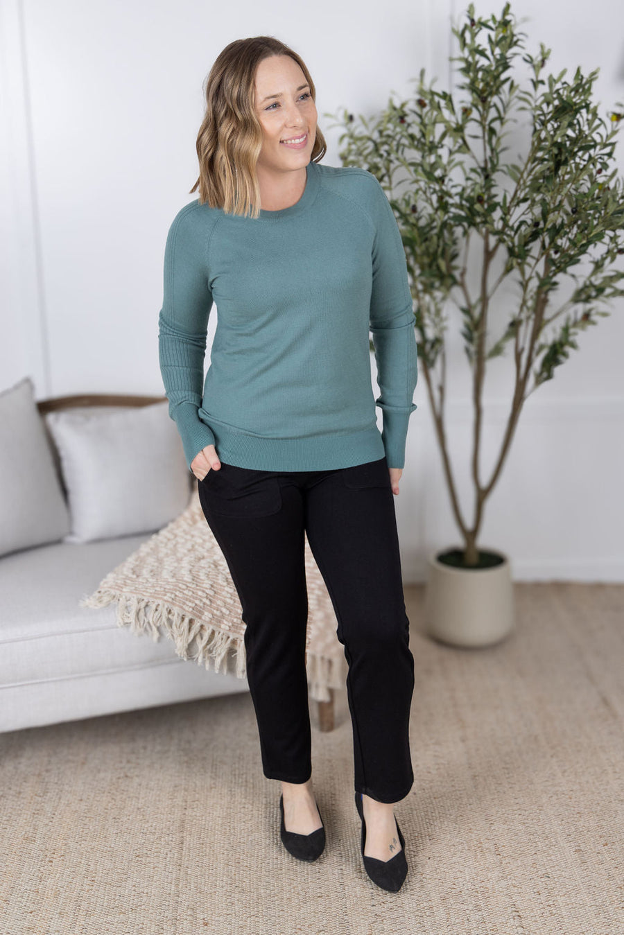 WAREHOUSE Ella Long Sleeve Top - Sage