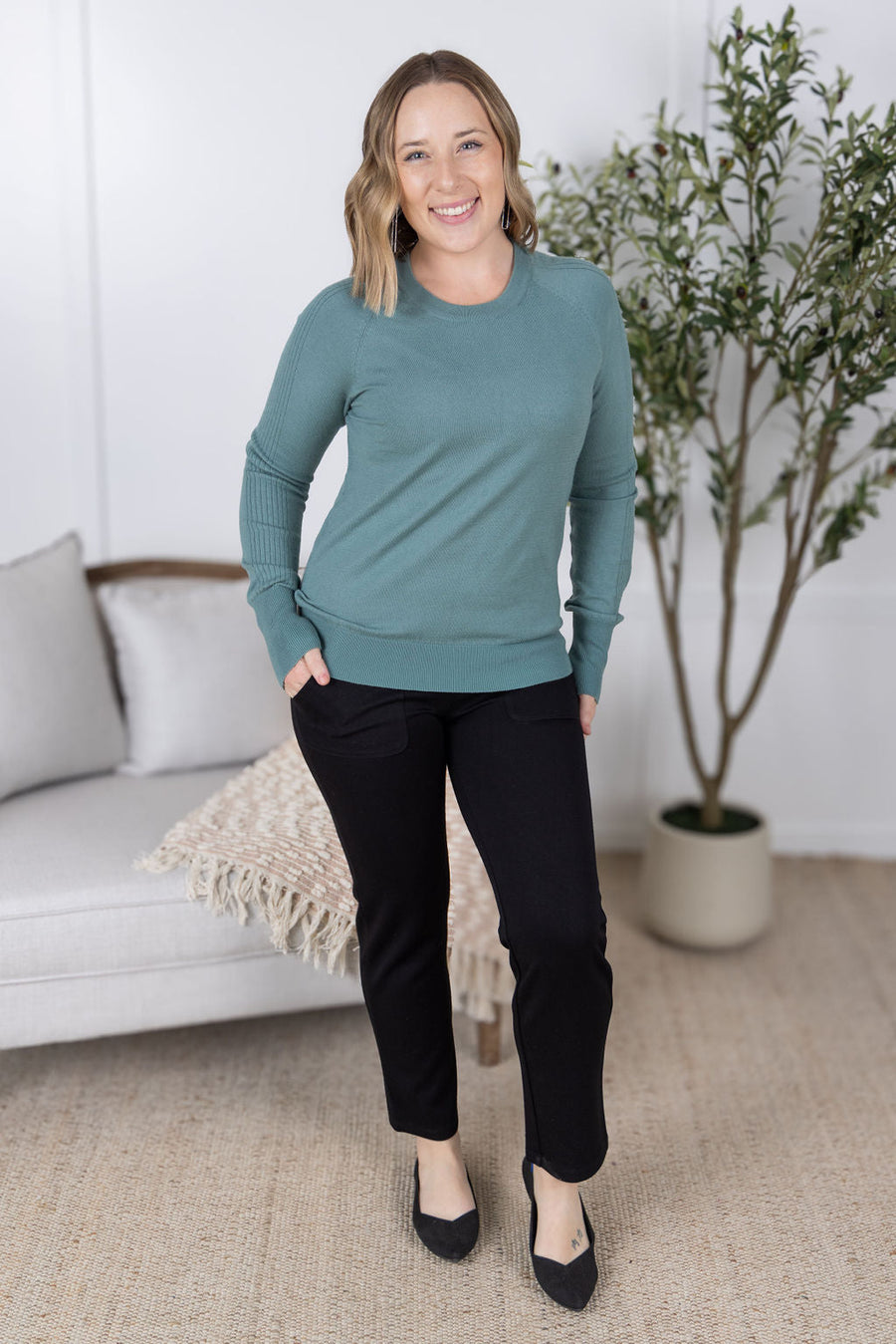 WAREHOUSE Ella Long Sleeve Top - Sage