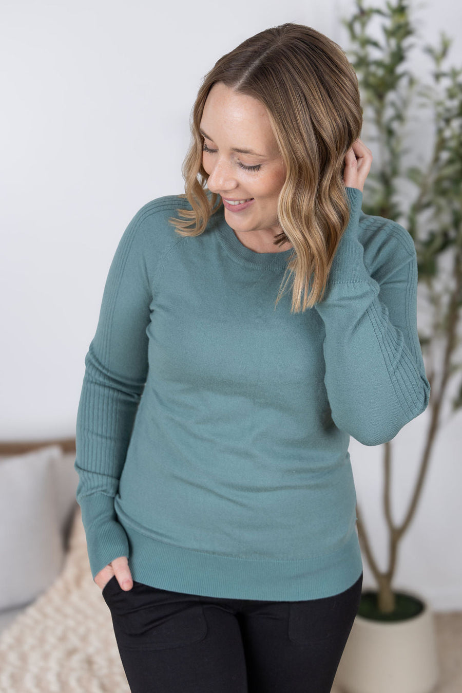 WAREHOUSE Ella Long Sleeve Top - Sage