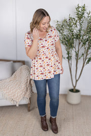 WAREHOUSE Sarah Ruffle Short Sleeve - Autumn Floral