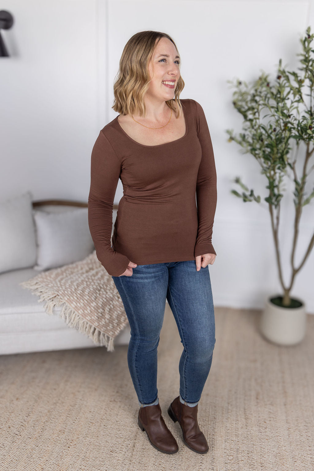 WAREHOUSE Alyssa Long Sleeve Top - Brown