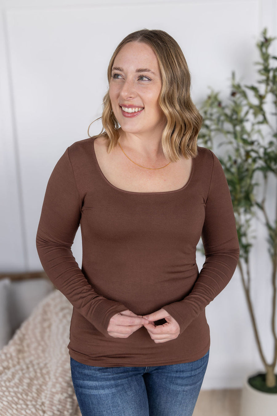 WAREHOUSE Alyssa Long Sleeve Top - Brown