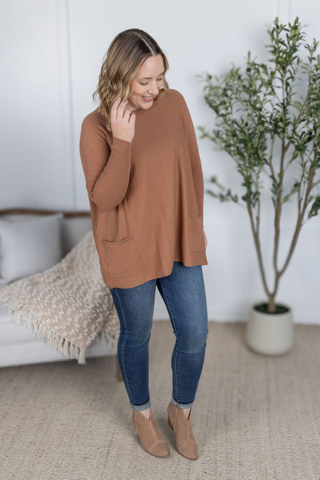 WAREHOUSE Naomi Pocket Sweater - Latte