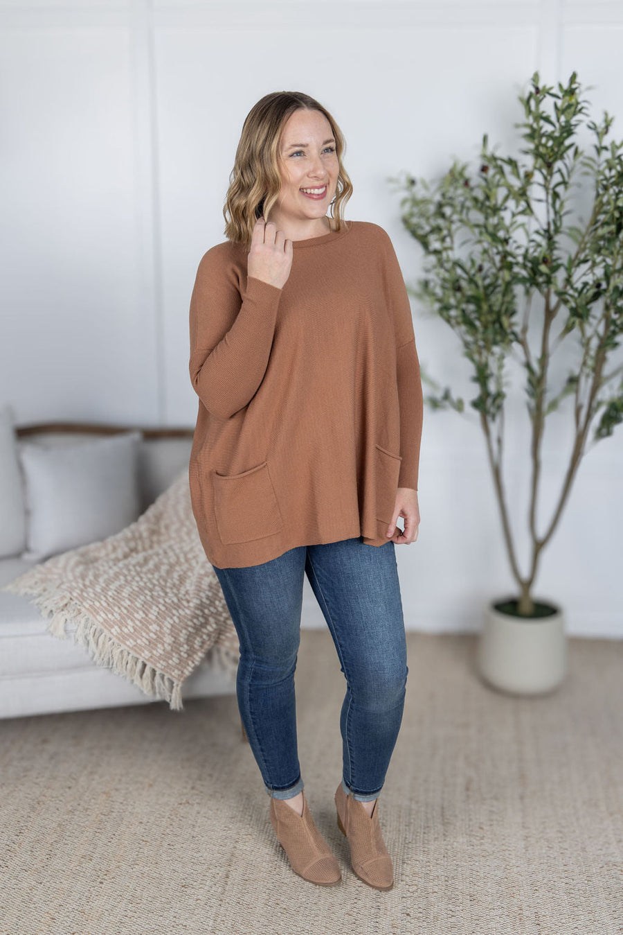 WAREHOUSE Naomi Pocket Sweater - Latte