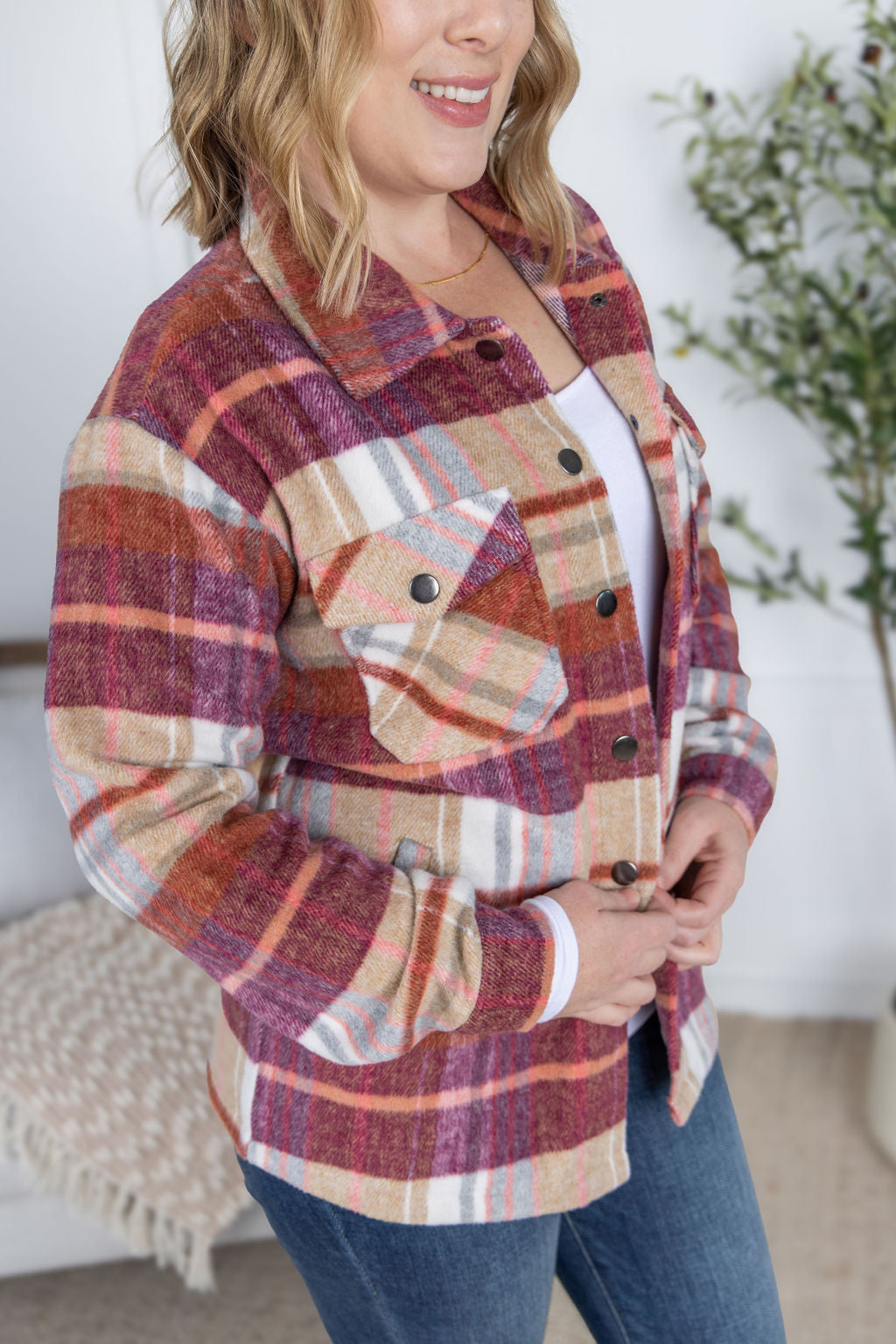 WAREHOUSE Norah Plaid Shacket - Sunset Plaid