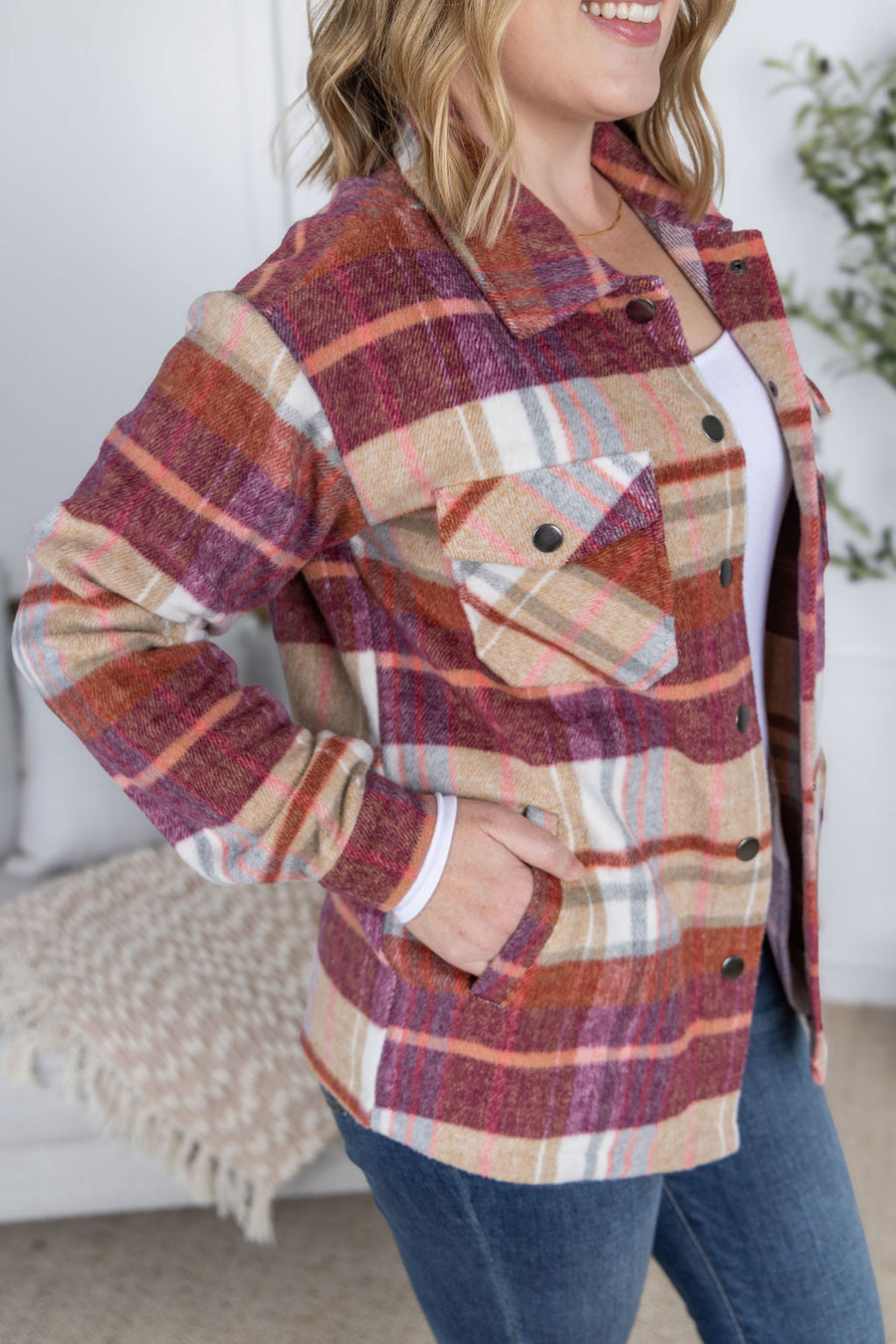 WAREHOUSE Norah Plaid Shacket - Sunset Plaid