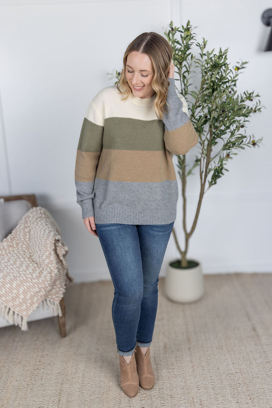 WAREHOUSE Colorblock Sweater - Neutral Mix