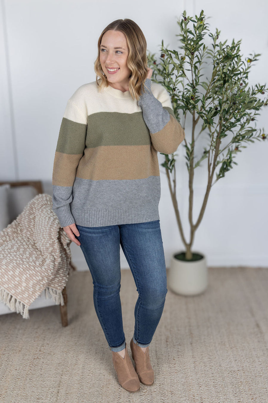 WAREHOUSE Colorblock Sweater - Neutral Mix