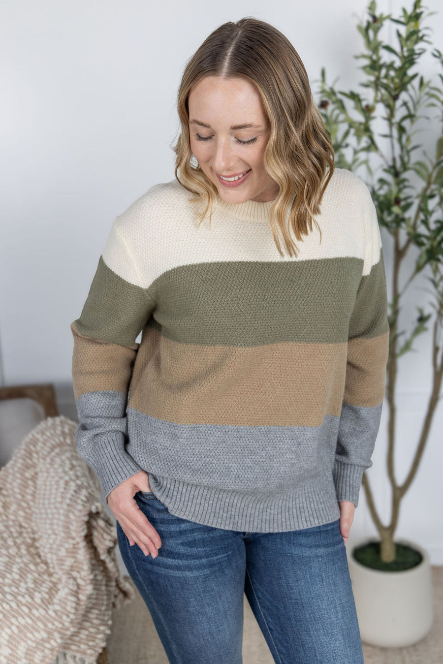 WAREHOUSE Colorblock Sweater - Neutral Mix