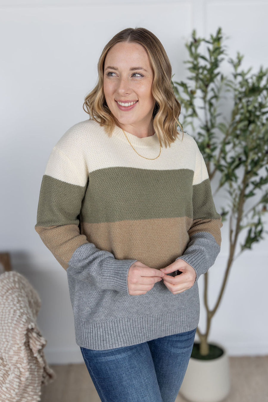 WAREHOUSE Colorblock Sweater - Neutral Mix