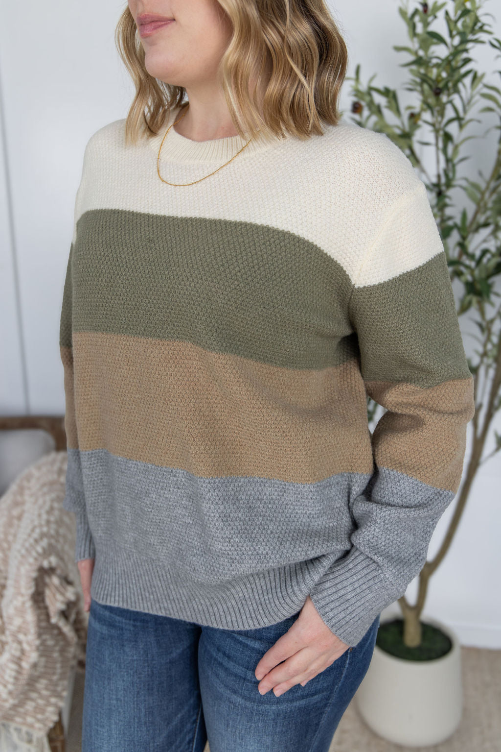WAREHOUSE Colorblock Sweater - Neutral Mix
