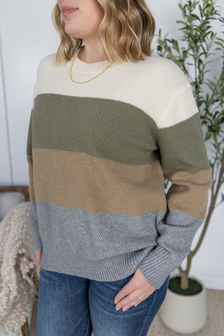 WAREHOUSE Colorblock Sweater - Neutral Mix