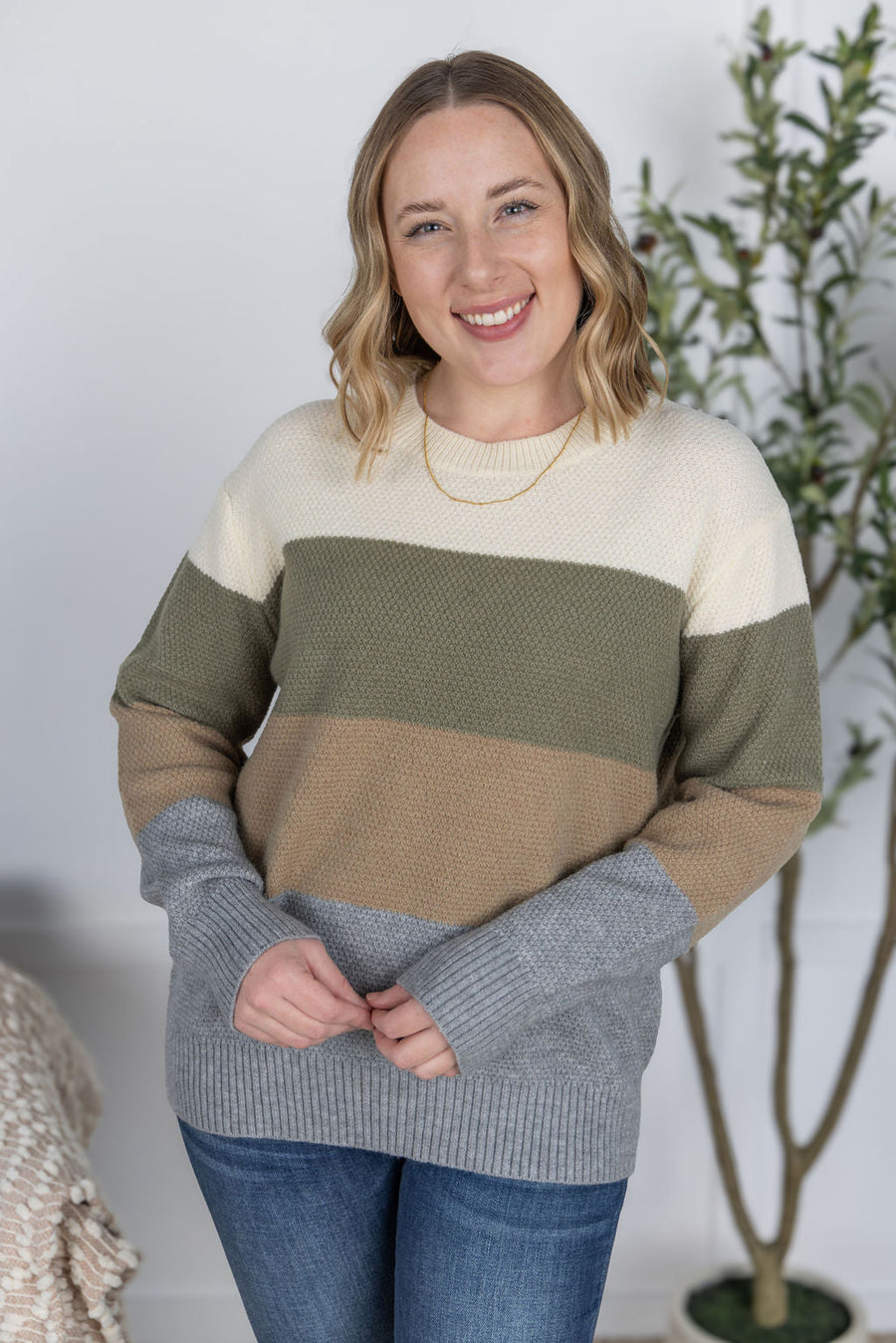 WAREHOUSE Colorblock Sweater - Neutral Mix