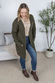 WAREHOUSE Madison Cozy Cardigan - Dark Olive
