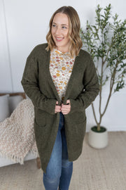 WAREHOUSE Madison Cozy Cardigan - Dark Olive