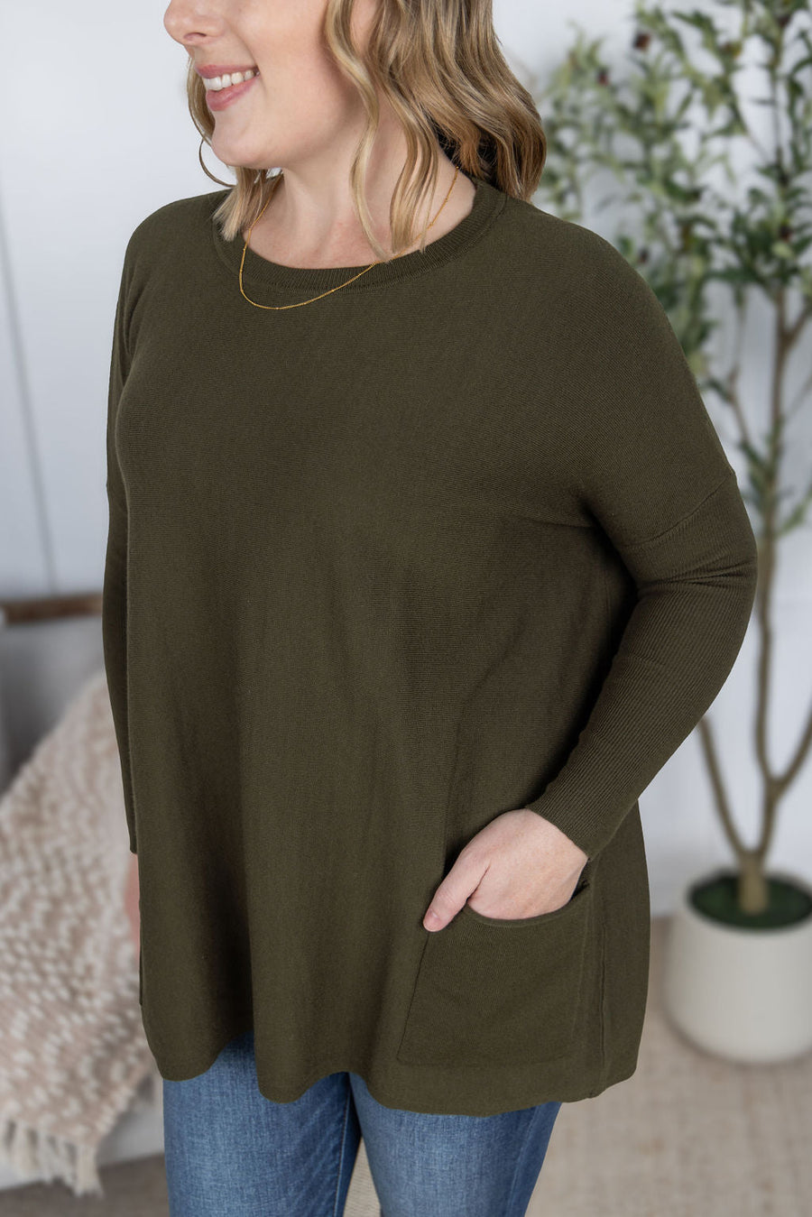 WAREHOUSE Naomi Pocket Sweater - Olive