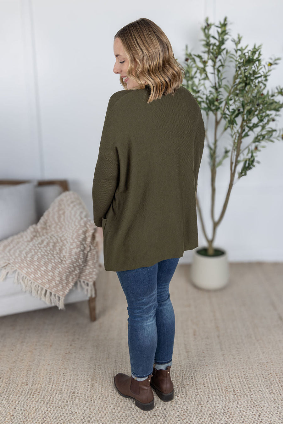 WAREHOUSE Naomi Pocket Sweater - Olive