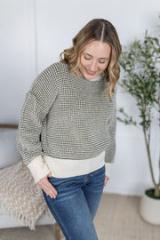 WAREHOUSE Charlotte Sweater - Olive and Cream FINAL SALE