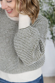 WAREHOUSE Charlotte Sweater - Olive and Cream FINAL SALE