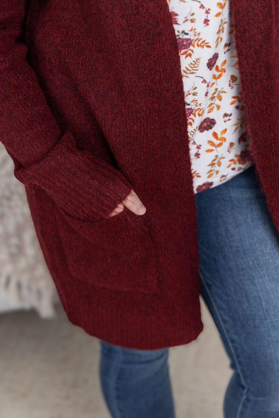 WAREHOUSE Madison Cozy Cardigan - Burgundy