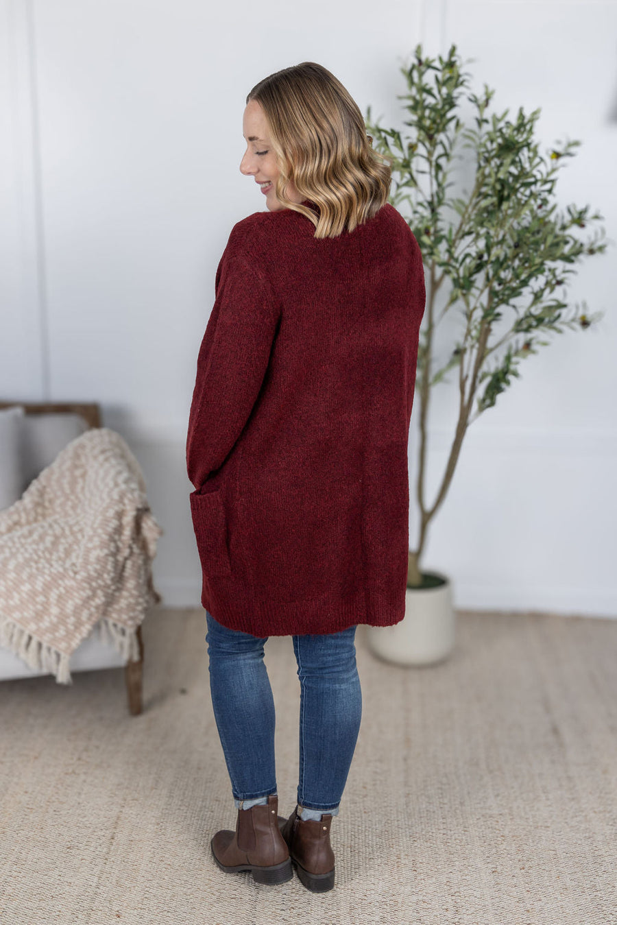 WAREHOUSE Madison Cozy Cardigan - Burgundy