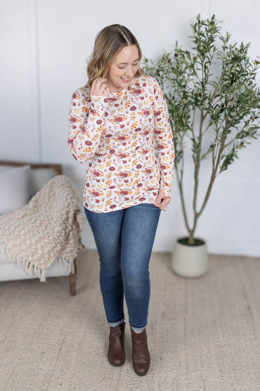 WAREHOUSE Blair Long Sleeve Top - Autumn Floral