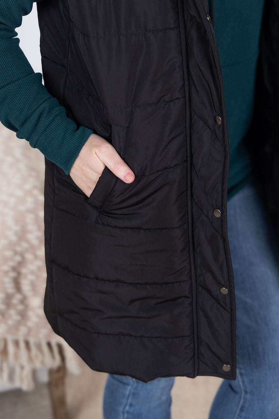 WAREHOUSE Harlow Long Vest - Black