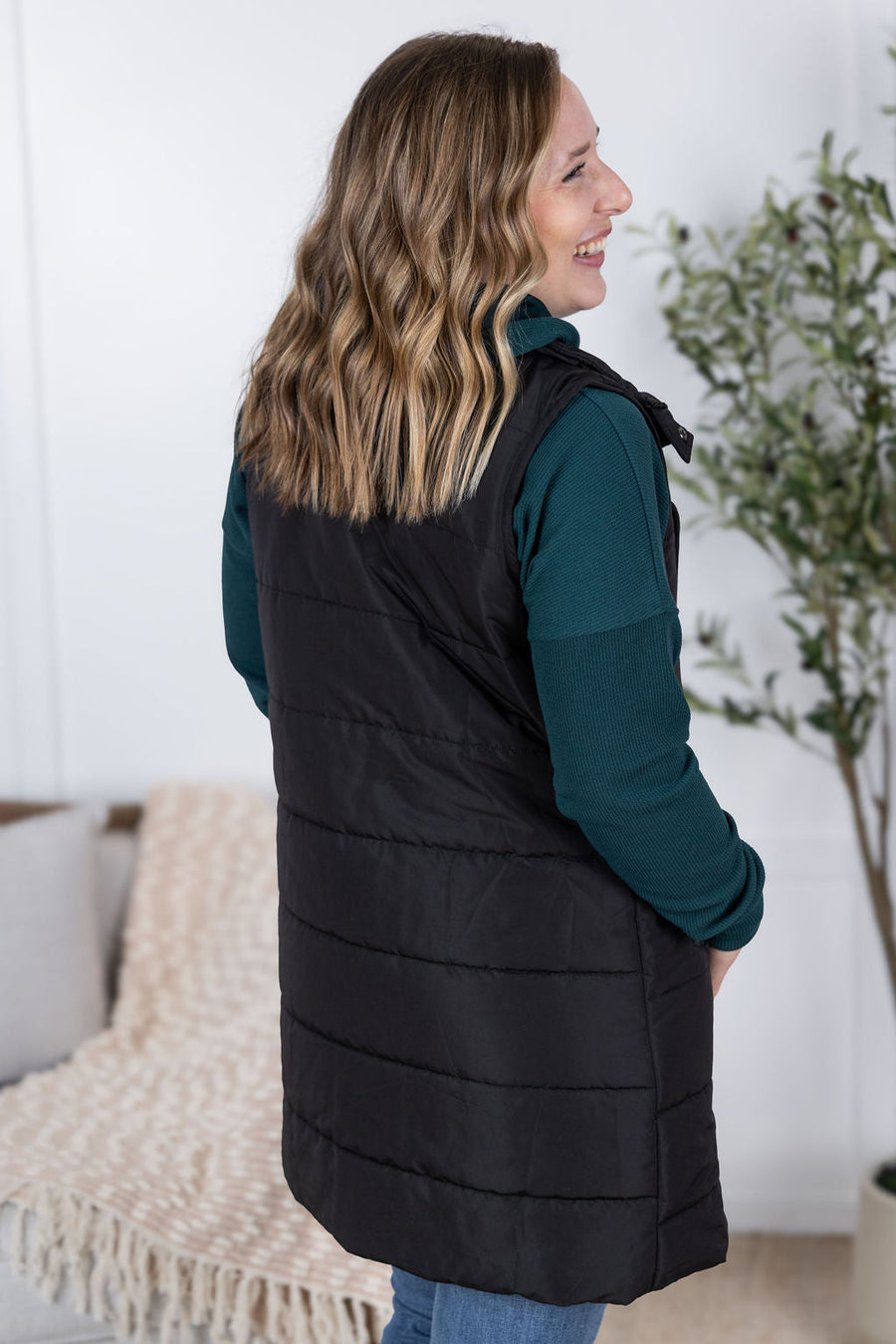 WAREHOUSE Harlow Long Vest - Black