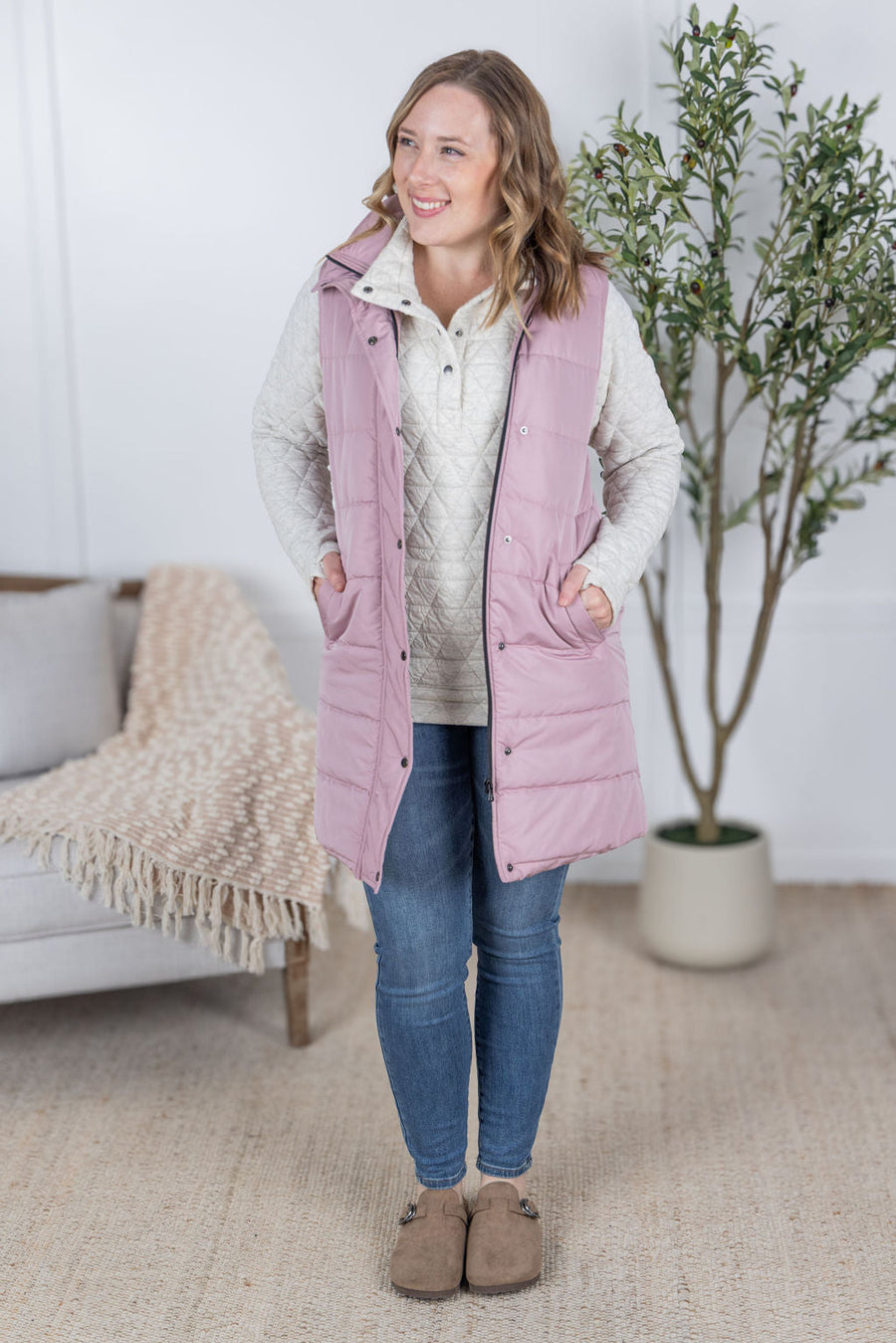 WAREHOUSE Harlow Long Vest - Blush