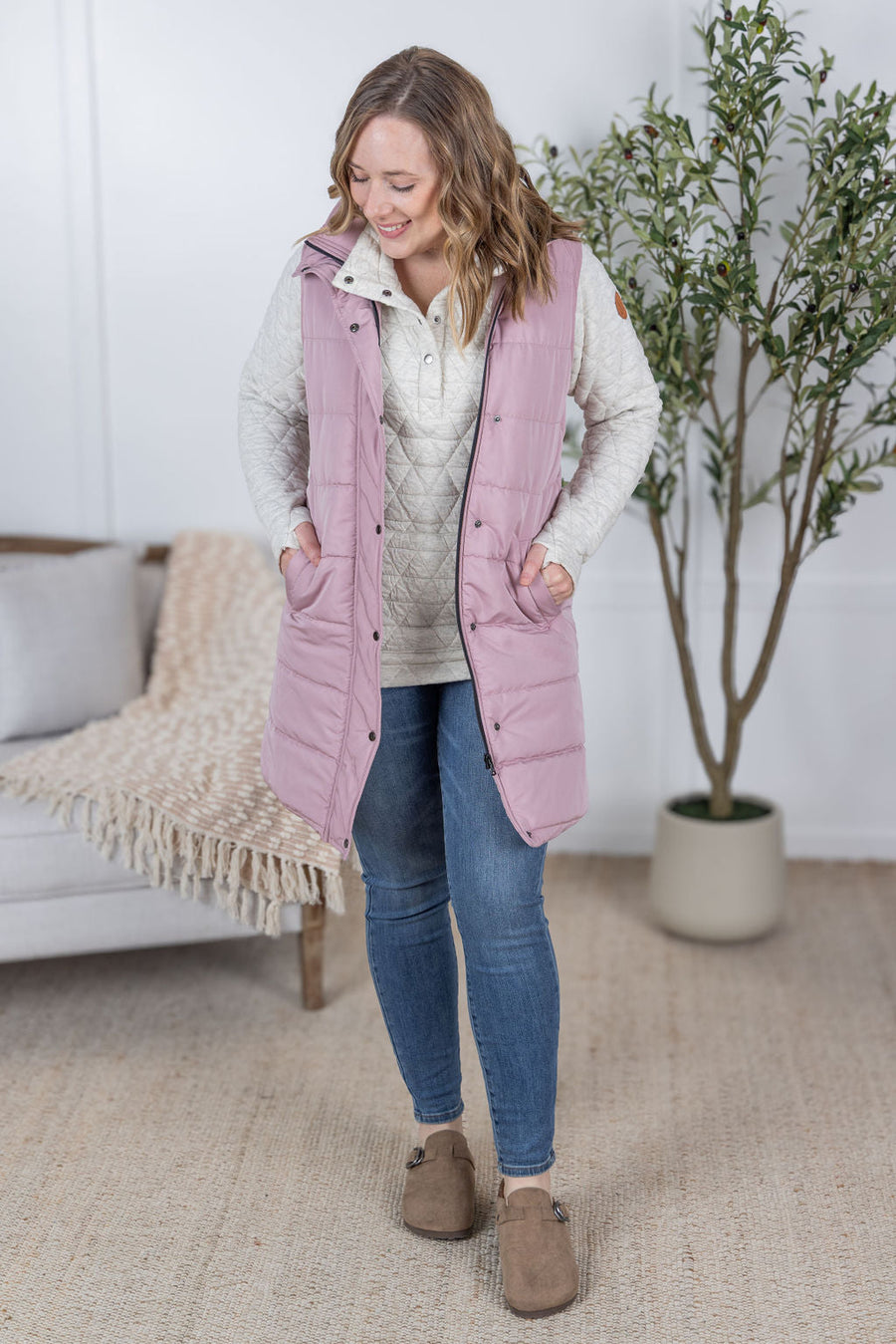 WAREHOUSE Harlow Long Vest - Blush