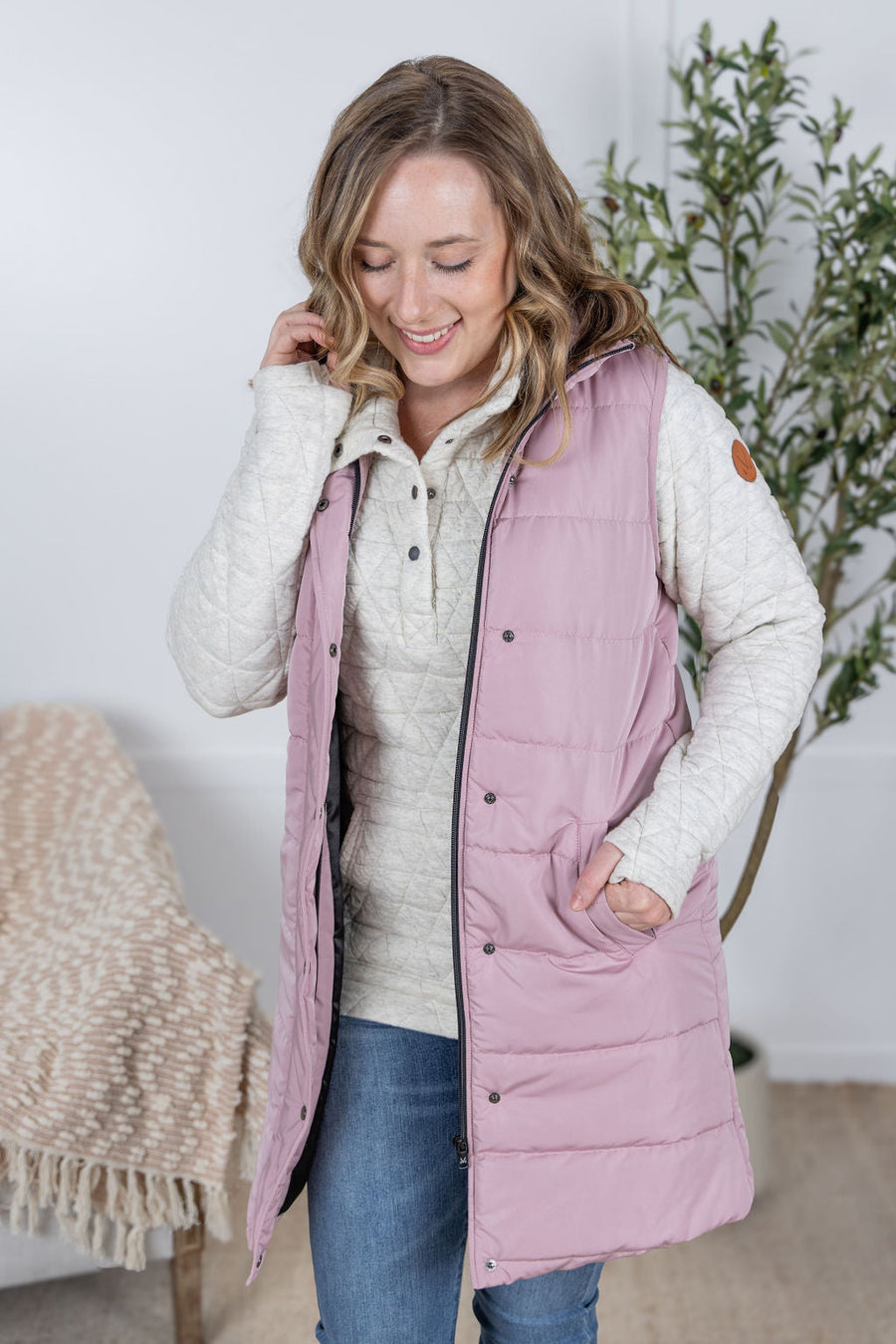 WAREHOUSE Harlow Long Vest - Blush
