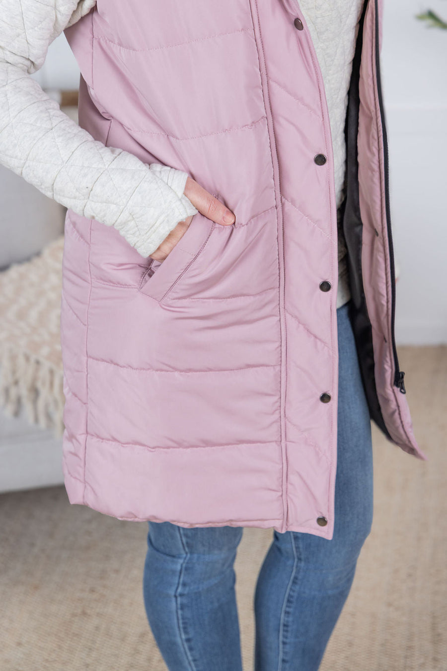 WAREHOUSE Harlow Long Vest - Blush