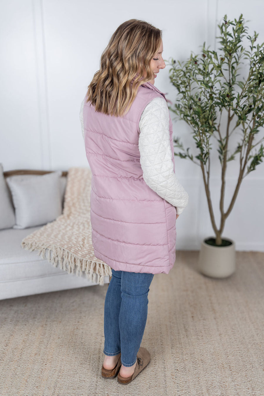 WAREHOUSE Harlow Long Vest - Blush