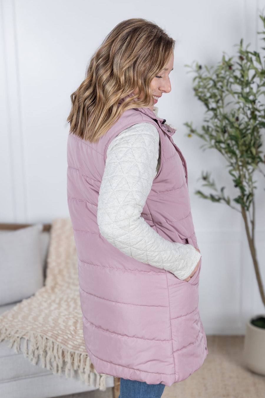 WAREHOUSE Harlow Long Vest - Blush