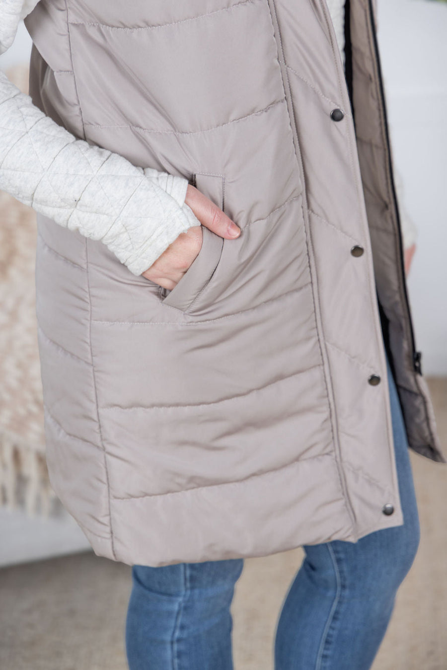WAREHOUSE Harlow Long Vest - Latte