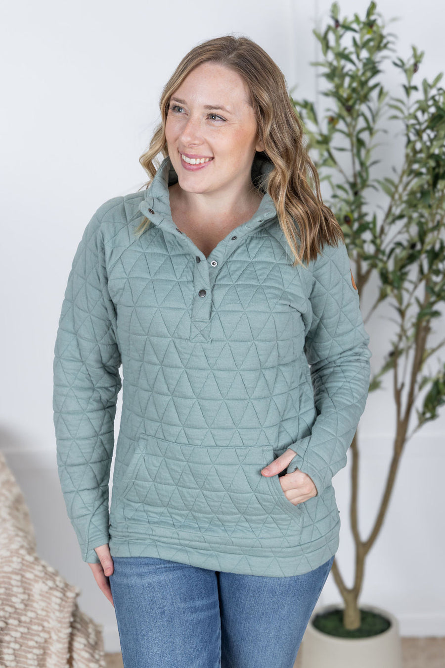 WAREHOUSE Geometric Button Snap Pullover - Sage
