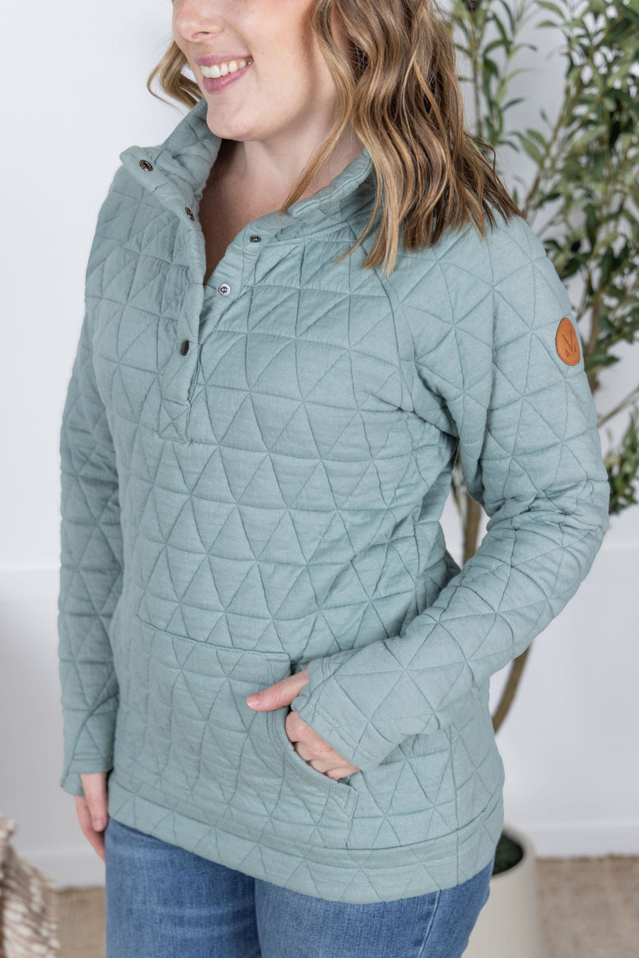 WAREHOUSE Geometric Button Snap Pullover - Sage