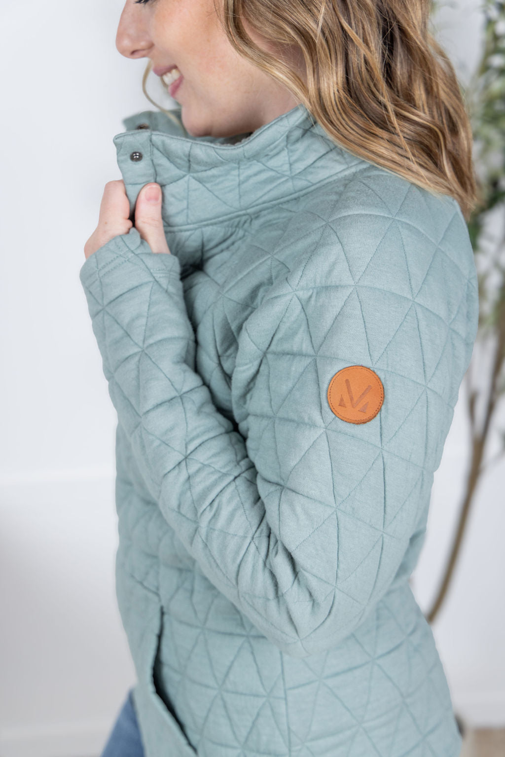 WAREHOUSE Geometric Button Snap Pullover - Sage