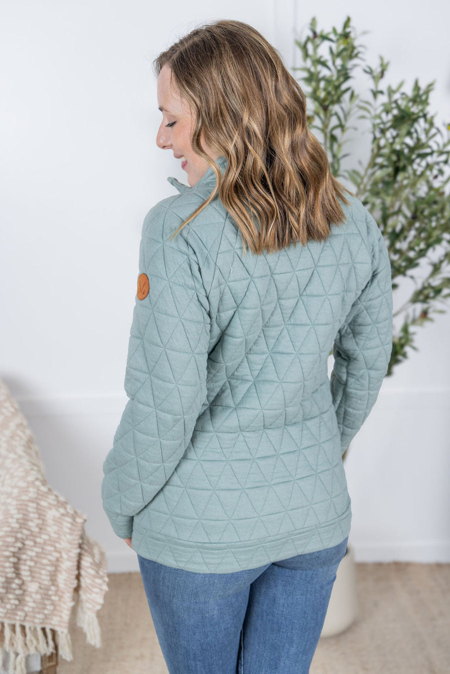 WAREHOUSE Geometric Button Snap Pullover - Sage