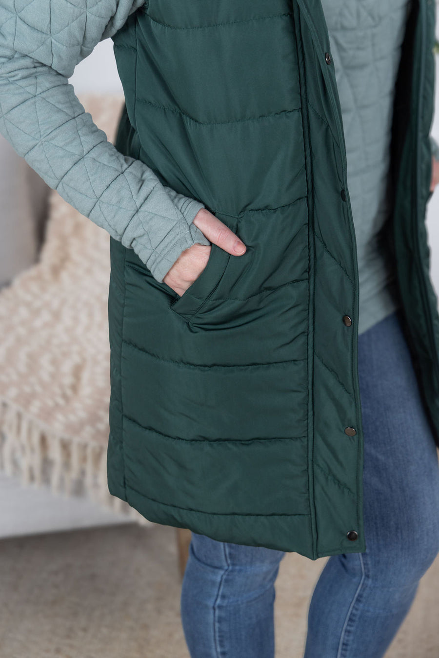 WAREHOUSE Harlow Long Vest - Hunter Green