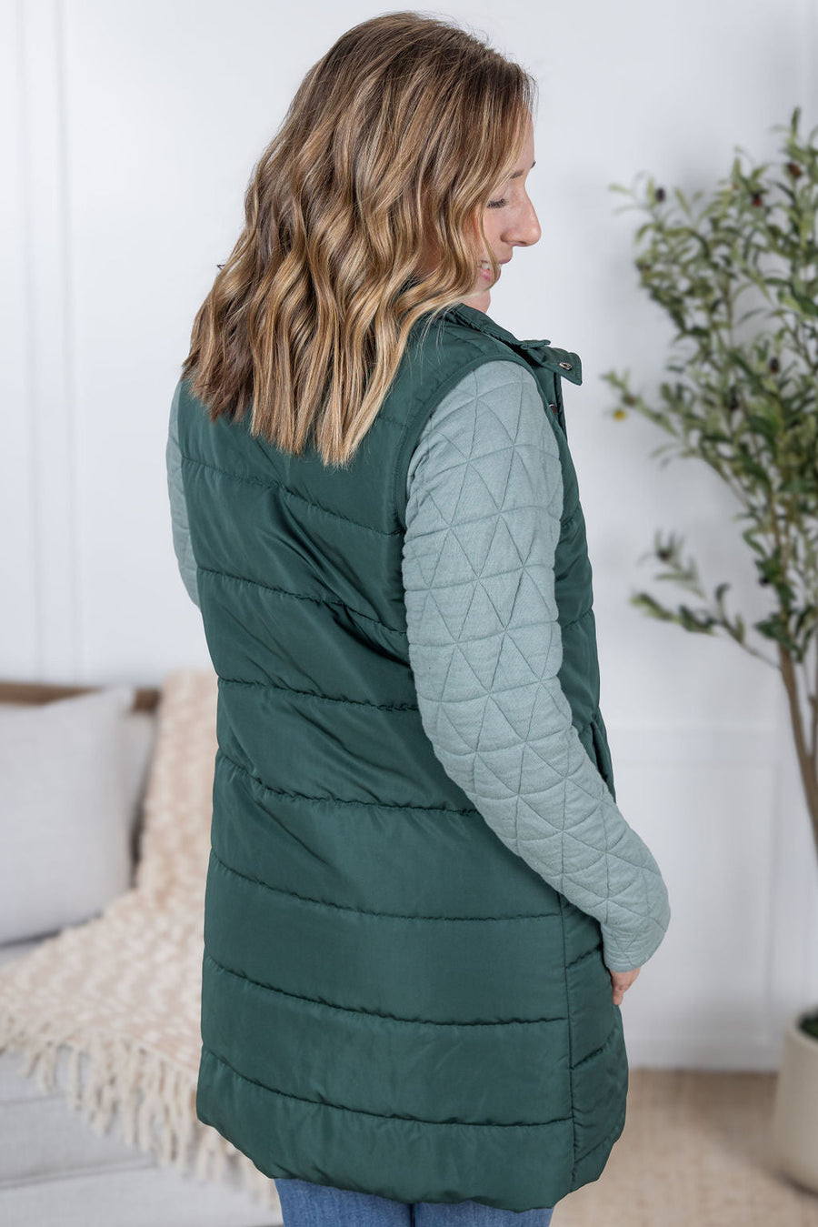 WAREHOUSE Harlow Long Vest - Hunter Green