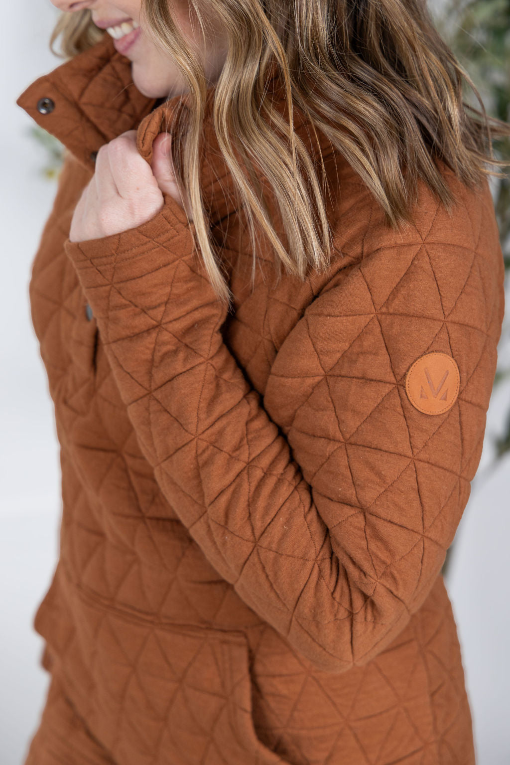 WAREHOUSE Geometric Button Snap Pullover - Rust