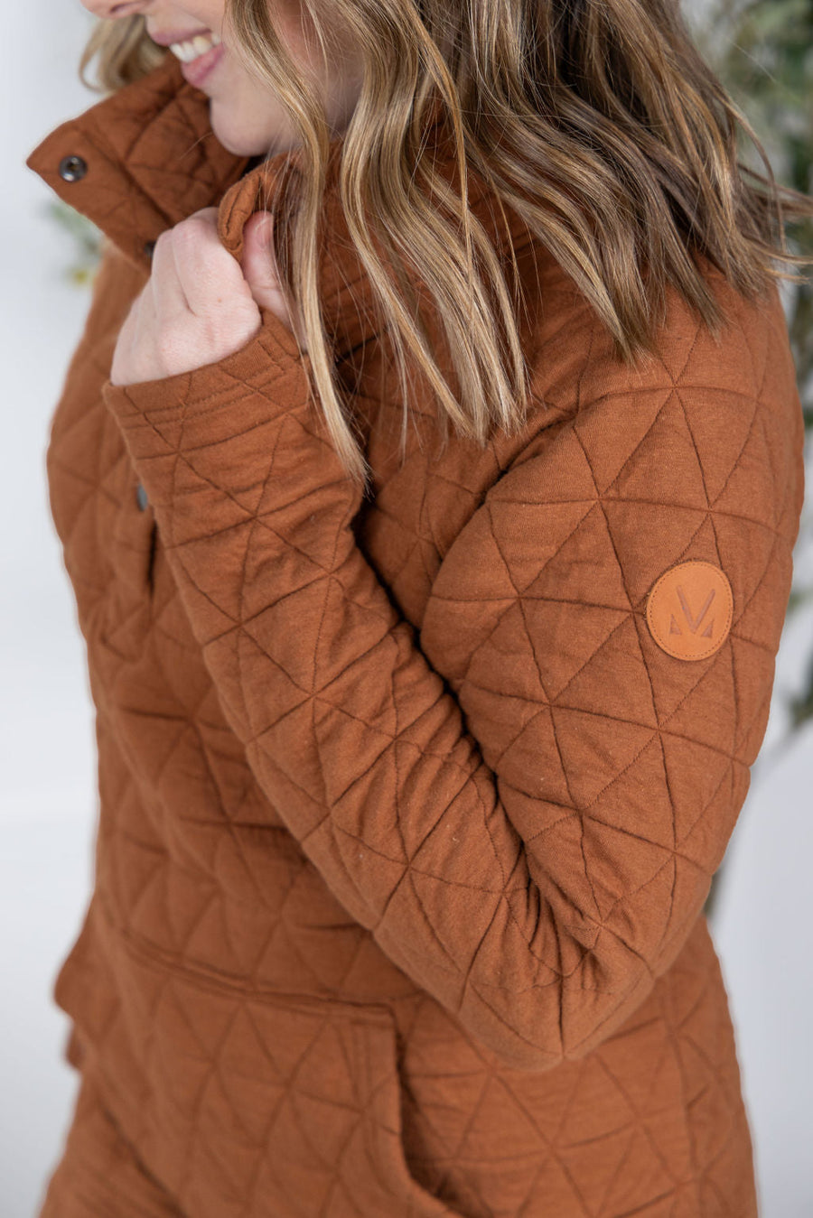 WAREHOUSE Geometric Button Snap Pullover - Rust