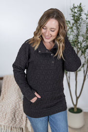 WAREHOUSE Geometric Button Snap Pullover - Black